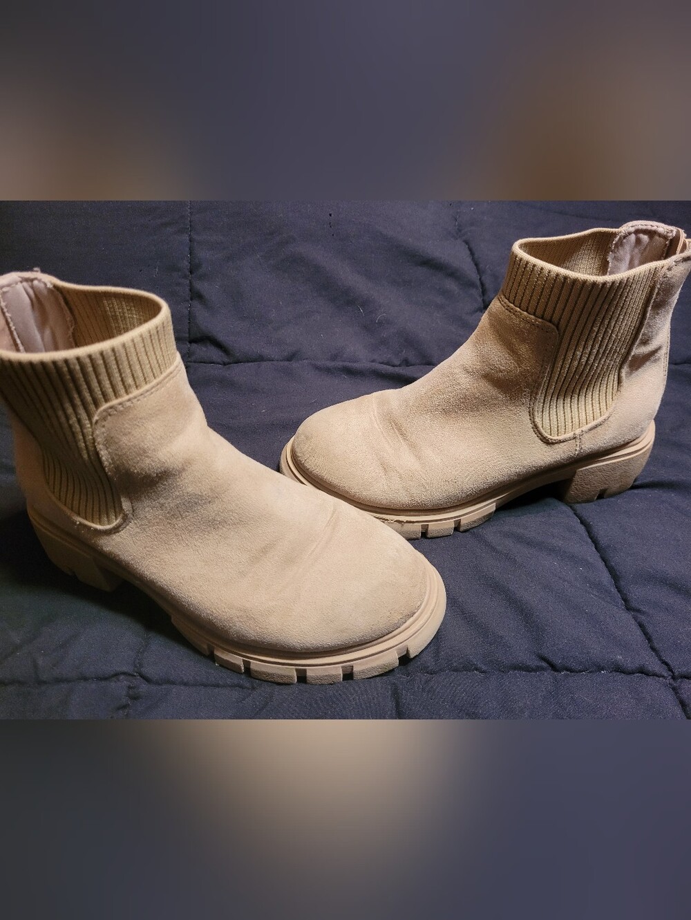 wonder nation Beige Suede Chelsea Boots with Rib Knit Ankle